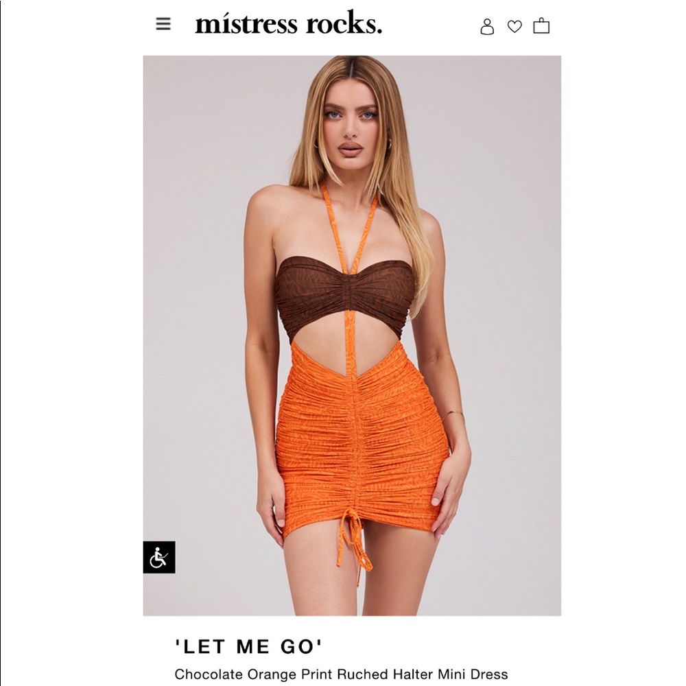 Let Me Go Chocolate Orange Print Ruched Halter Mini Dress